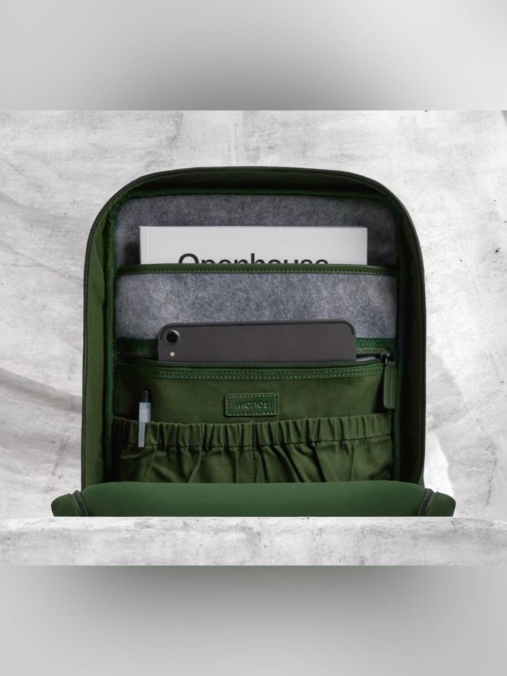 MONOS Metro Backpack In Green with quick Snap Modular Kit System. - Picture 5 of 5